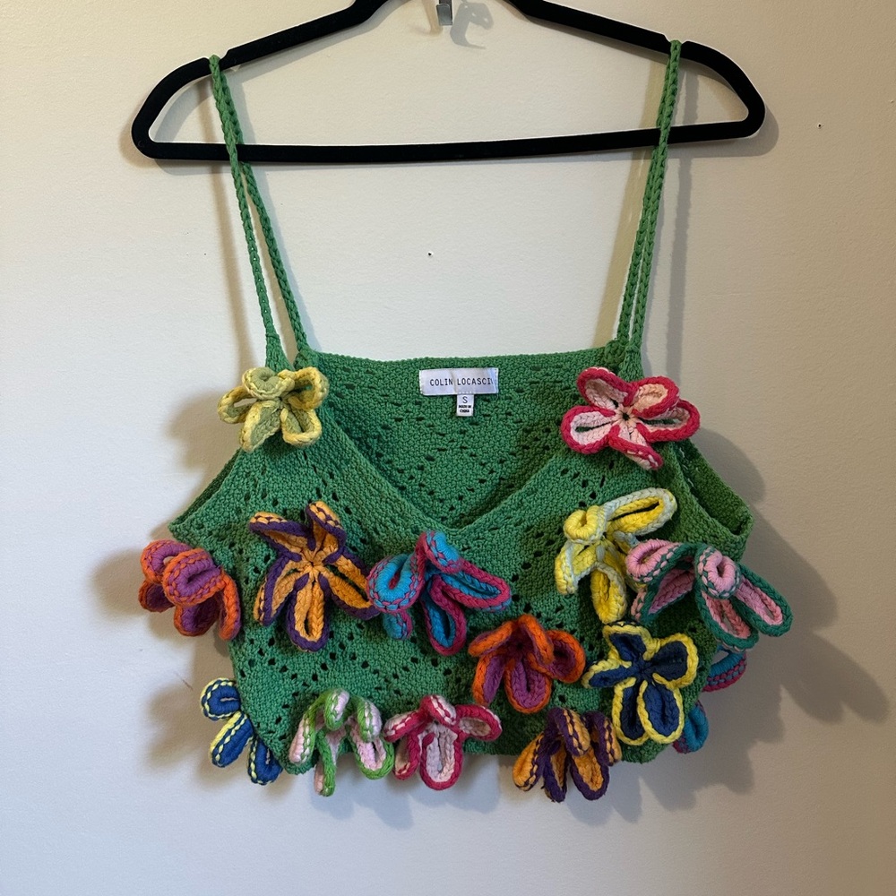 Colorful Floral Crochet Top by Colin LoCascio Spring 2022